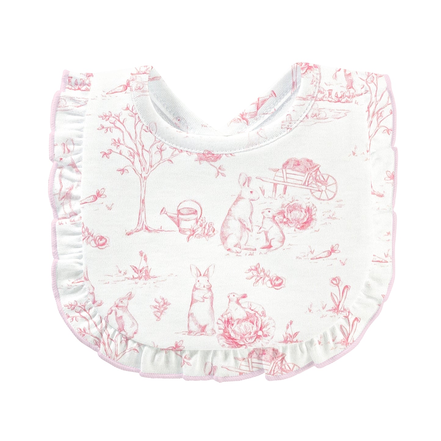 pink bunnies bib with ruffle